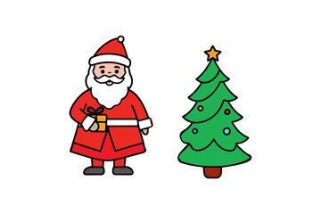 santa claus gifts with Christmas tree decoration vector silhouette art. isolated on background illustration Happy Christmas day 