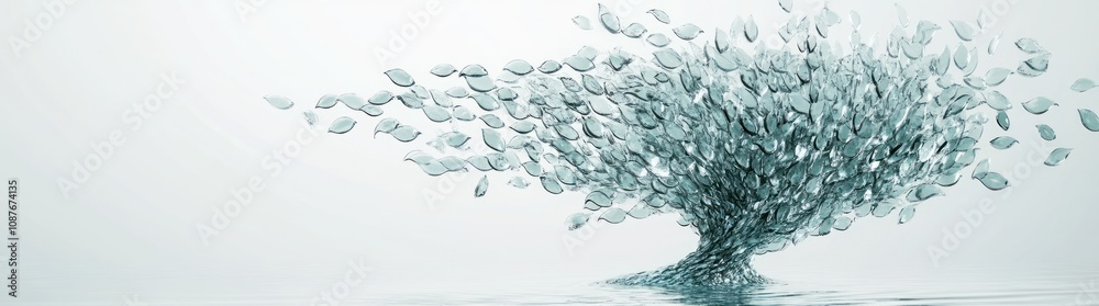 Poster A dynamic representation of flowing water, resembling a tree made of liquid droplets.