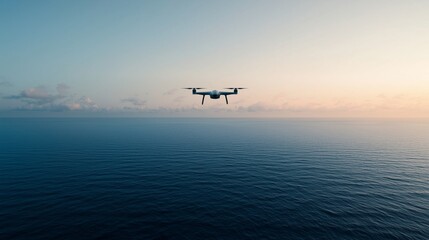 Drone Flying Over Ocean at Sunset
