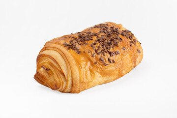 Puff pastry with a sprinkling of flax , isolated on white background