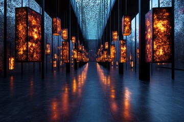 Fototapeta premium A magical library where adults are studying glowing books that float in mid-air, with shimmering light illuminating the space