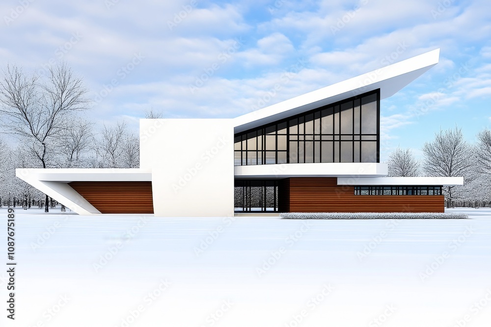 Poster A minimalist architectural concept with clean, white intersecting planes and open spaces