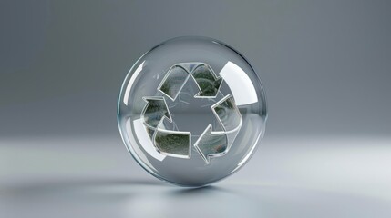 recycling sign in a glass ball.