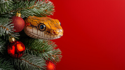 Golden Snake Among Festive Christmas Ornaments