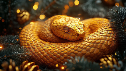 Golden Snake in Festive Christmas Setting
