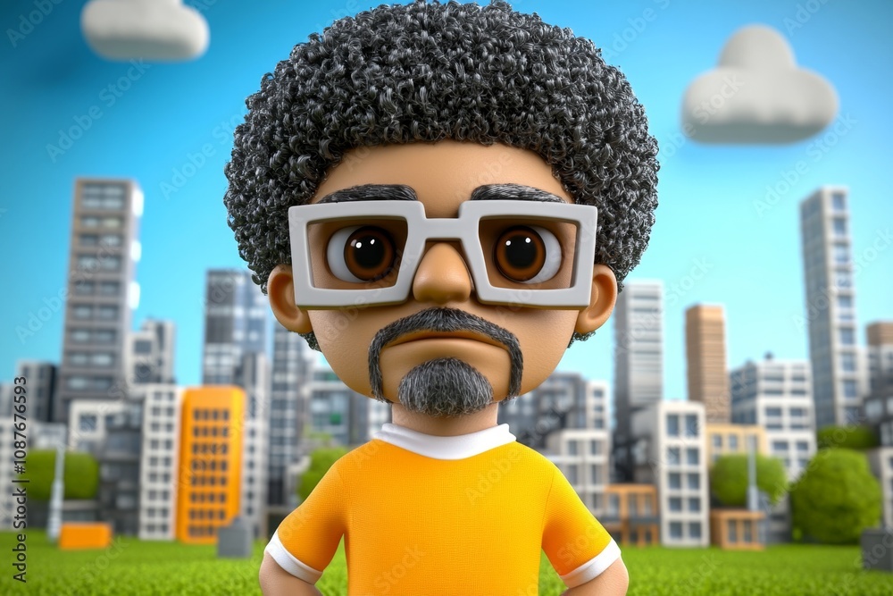 Poster a pixel art character with an afro hairstyle, set in a retro game environment with vibrant and nosta