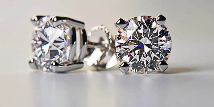 Elegant diamond earrings, white background, 4K Video