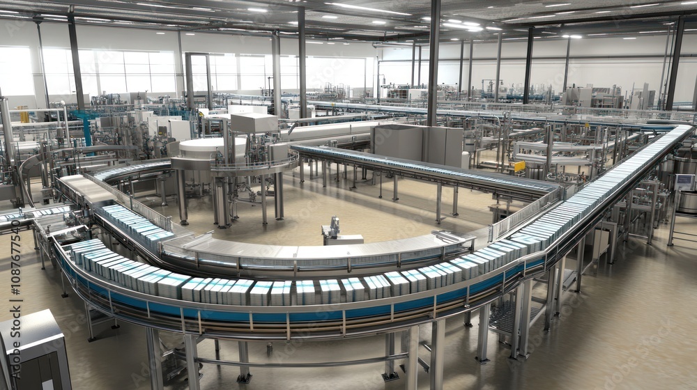 Poster modern factory automated packaging production line