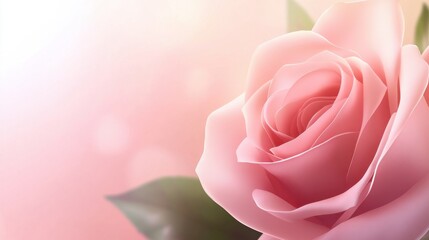 Fototapeta premium Realistic rose background with soft pink blooms and lush green leaves, intricate petal textures, perfect for romantic designs.