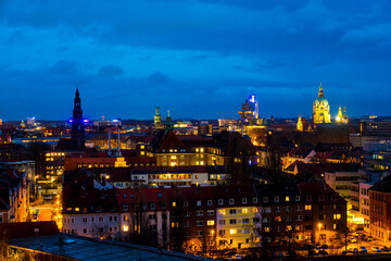 Hanover, Germany. Aerial view of Hanover, Germany skyline during the cloudy sunset. Time-lapse of historical landmarks in the city, panning video	
