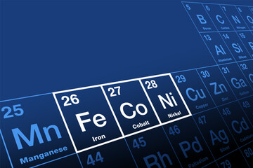 Iron group, chemical elements on the periodic table. Also called iron triad, the metals iron, cobalt and nickel. The iron group and its alloys exhibit ferromagnetism and other chemical similarities.