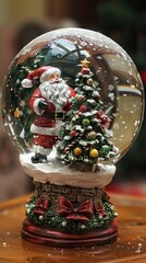 Santa Claus with a Christmas tree in a glass ball.