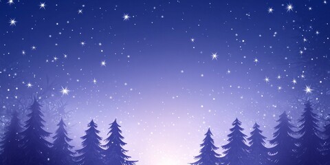 Fototapeta premium Enchanting winter night with illuminated Christmas tree silhouettes and falling snow on a deep royal blue background