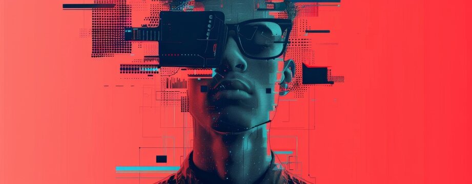 Minimalist print style collage poster, Abstract grunge backdrop, Retro futuristic graphic design style.