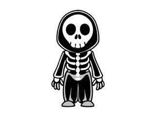 Halloween skeleton in a hooded cloak silhouette on white background