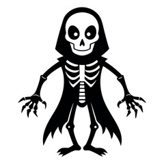 Halloween skeleton in a hooded cloak silhouette on white background