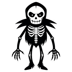 Halloween skeleton in a hooded cloak silhouette on white background