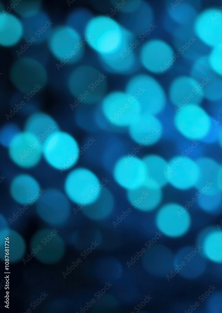 Wall mural an abstract image featuring a bokeh effect with numerous out of focus blue and teal circles on a dar