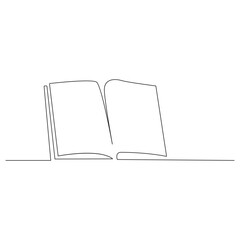 Continuous one line drawing of open book with flying pages on white background. 