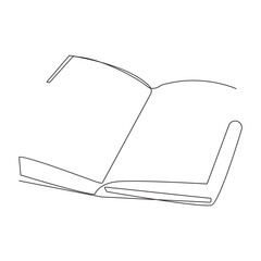 Continuous one line drawing of open book with flying pages on white background. 