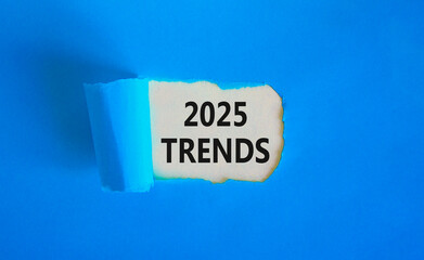 Planning 2025 trends new year symbol. Concept words 2025 Trends on beautiful white paper. Beautiful blue paper background. Business 2025 trends new year concept. Copy space.