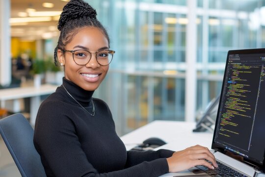 An adult student working on a coding project on their laptop during a technical training session