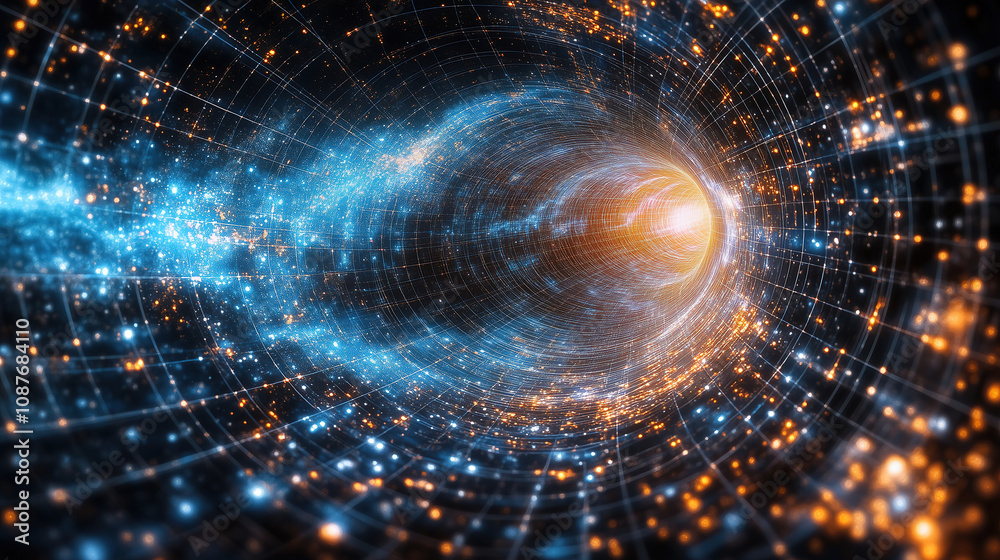 Aufkleber A swirling vortex of light and energy in a cosmic space, showcasing vibrant colors and patterns as if traveling through a wormhole. Generative AI