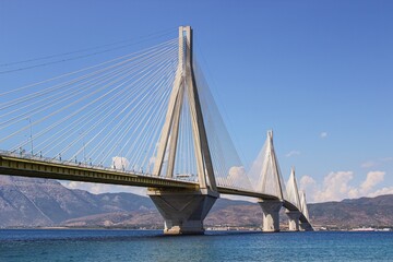 The Rion-Antirion Bridge, an impressive cable-stayed structure in Greece, spans across the Gulf of...