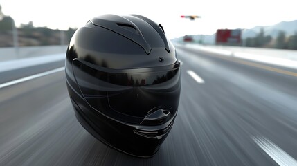 Fototapeta premium Motorcycle helmet over isolate on highway background with clipping path