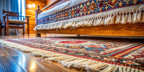 Low Angle View of Oriental Rug and Bed Runner, Wooden Floor, Carpet Detail, Bohemian Decor Oriental Rug, Bohemian Decor