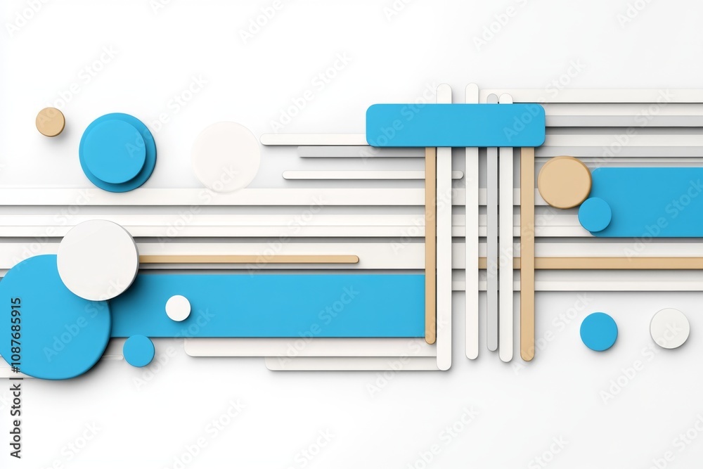 Poster Simple overlapping geometric shapes creating a modern, abstract structure on a plain background