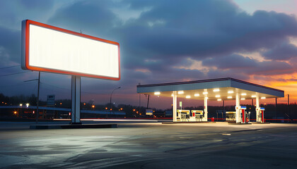 Empty billboard on modern gas station outdoors, space for design