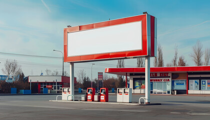 Empty billboard on modern gas station outdoors, space for design