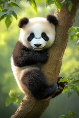 Obraz premium A cute panda hanging from a tree