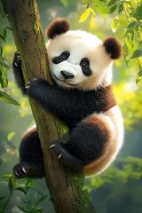 Obraz premium A cute panda hanging from a tree