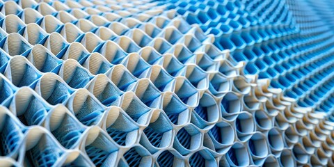 Obraz premium Abstract Blue and White Honeycomb Structure Close-up Macro Photography, Architectural Design, 3D Pattern Abstract Texture, Geometric Pattern