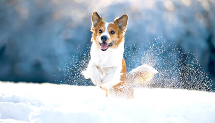 Obraz premium Hund spielt im Schnee