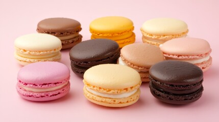 Fototapeta premium Colorful Macarons on Pink Background: A Delightful Treat