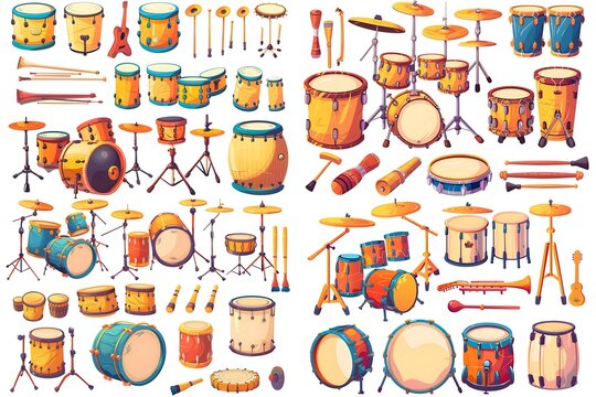 Vector illustration set of 50 musical instruments in cartoon style isolated on white background Retro musical instruments set realistic design Music instruments, musical notes and equipment A variety 