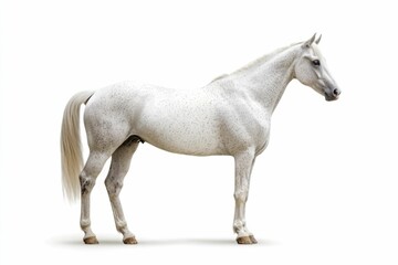 Mixed breed of Spanish and Arabian Full body horse, 8 years old, portrait standing against white background