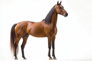 Obraz premium Mixed breed of Spanish and Arabian Full body horse, 8 years old, portrait standing against white background