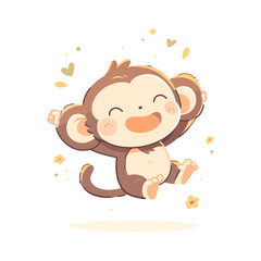 Obraz premium Monkey Vector Illustration. Adorable Jumping Monkey Illustration. A Cheerful Cartoon Primate