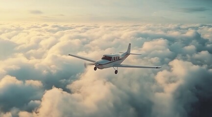 Obraz premium A small airplane flying through the clouds
