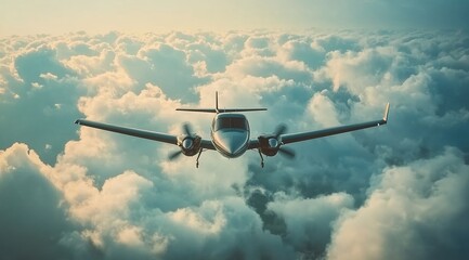 Fototapeta premium A small airplane flying through the clouds
