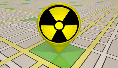 Nuclear Energy Power Sign Symbol Map Pin New Plant Location Community Area 3d Illustration