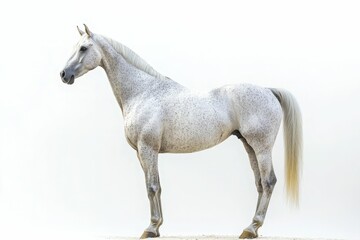 Fototapeta premium Mixed breed of Spanish and Arabian Full body horse, 8 years old, portrait standing against white background