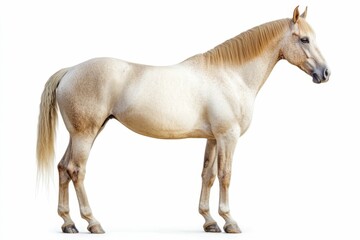 Obraz premium Mixed breed of Spanish and Arabian Full body horse, 8 years old, portrait standing against white background