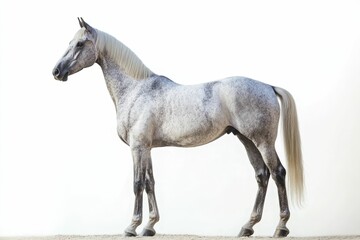 Fototapeta premium Mixed breed of Spanish and Arabian Full body horse, 8 years old, portrait standing against white background