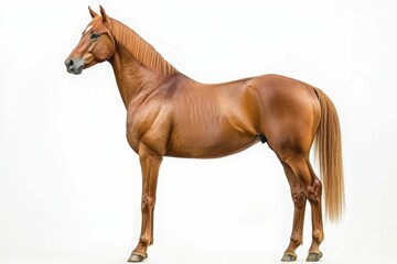 Obraz premium Mixed breed of Spanish and Arabian Full body horse, 8 years old, portrait standing against white background
