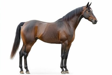Obraz premium Mixed breed of Spanish and Arabian Full body horse, 8 years old, portrait standing against white background